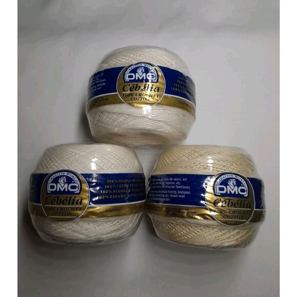 3 Cabelia DMC 3 Cord Crochet Thread No 10 & 20 White & 712 Cream Yards - Picture 1 of 4